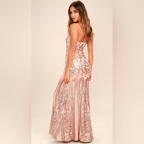 Bariano Rebecca Rose Gold Strapless Sequin Maxi Dress. Only Worn Once! - Picture 3 of 16